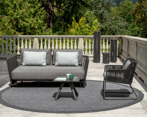 02 Talenti Coral slider mobile 2 seater sofa w rope lounge armchair, coffee table and lamps