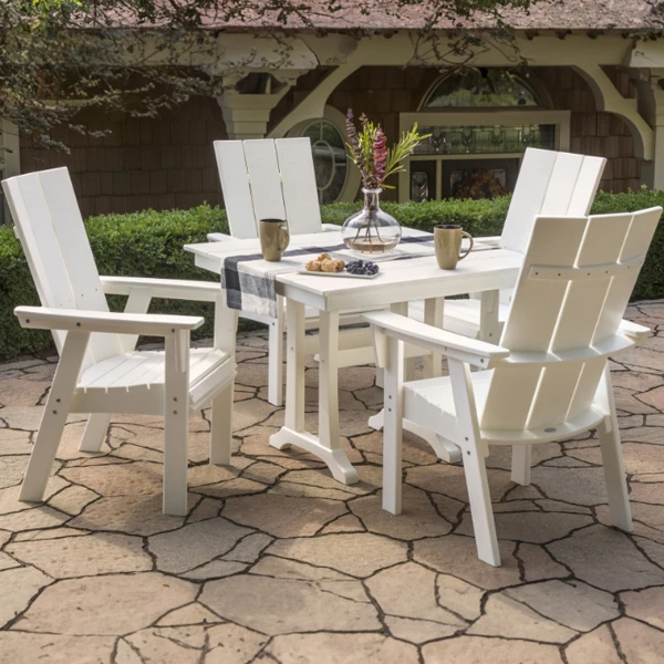 polywood modern adirondack 05 curveback 5 piece farmhouse trestle dining set pws434 1